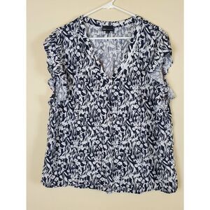 JNY Jones New York Black & White Floral Vneck Blouse Size 2x